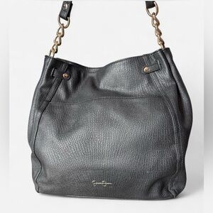 Elegant Black Faux Leather Jessica Simpson Kealey Tote Shoulder Bag